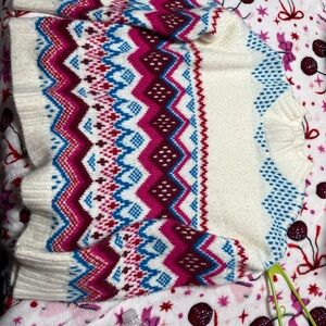 LOFT Cream Sweater with Pink and Blue Patterns